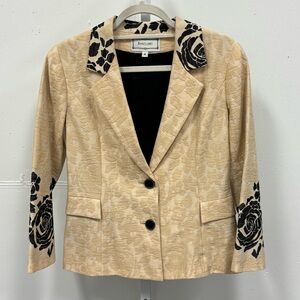 Annelore Jacquard Classic Floral Women’s Blazer Jacket Beige Black Sz 8